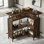 Unité de bar en L avec rangement, table de bar d'angle avec porte-verres à vin pour 12 verres, armoire à boissons alcoolisées avec tablettes et repose-pieds