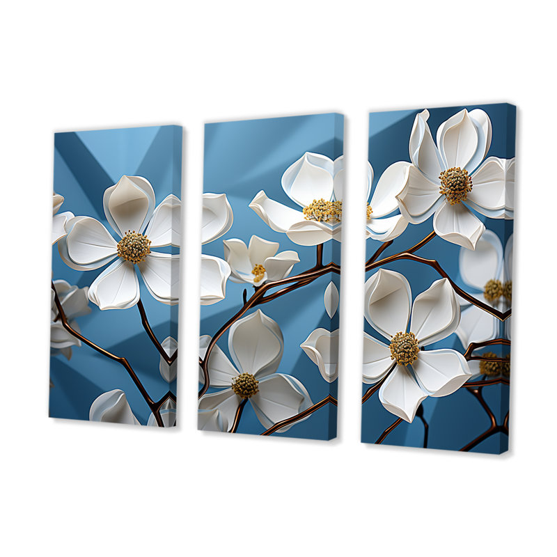 Cubist Dogwood Flowers Harmony - ensemble d'art sur toile Dogwood, H 40 po x l 60 po x P 1 po