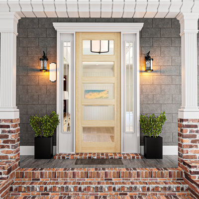 32 x 80 Inch Pine Wood Front Door Slab with 5 Lite Clear Double Glazed Glass Slab Only