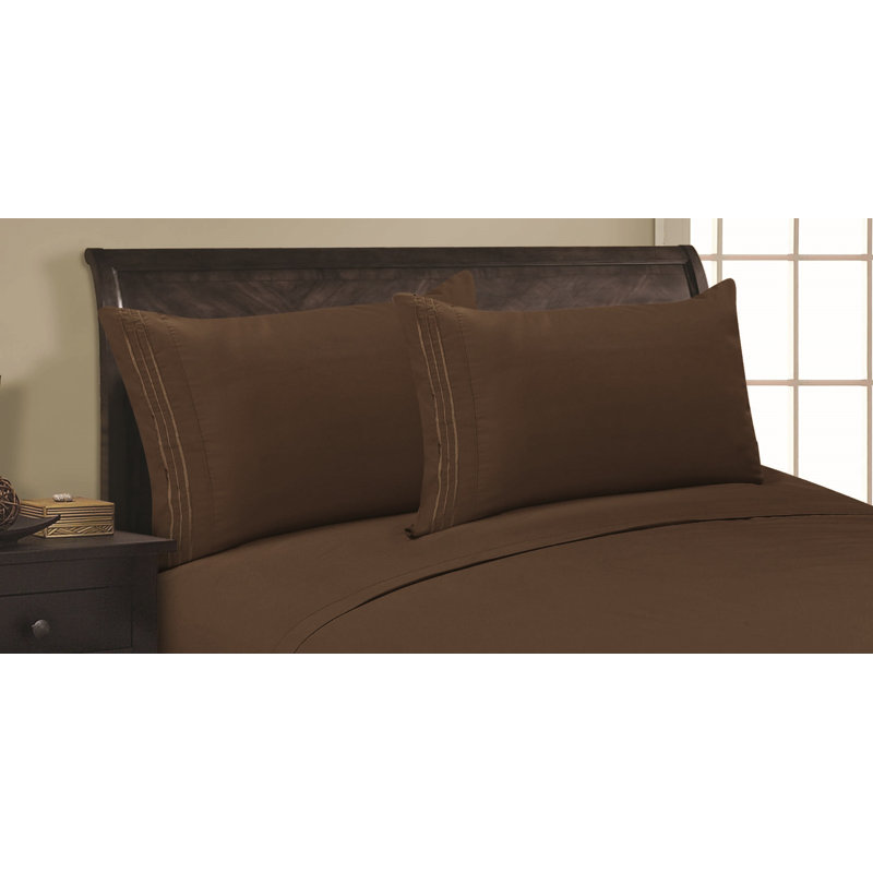  Embossed Stripe Brushed Microfiber Pillowcase Set, Brown, King Pillowcase