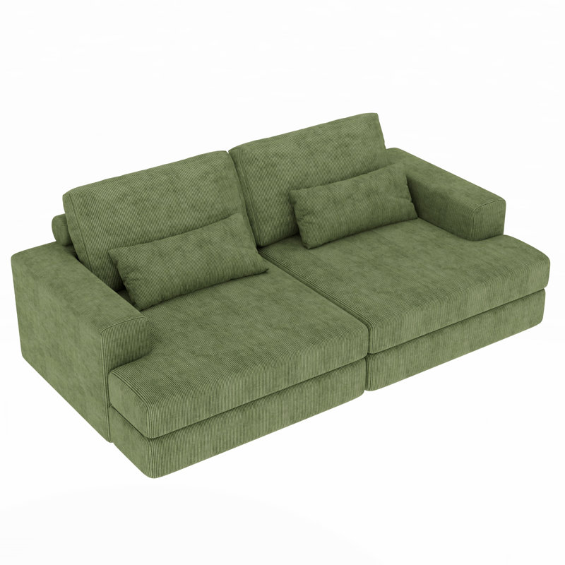 4 Seater Sofa & Chaise, Corduroy, Green