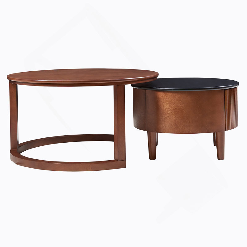 Ensemble de tables basses gigognes rondes de style rétro avec tiroir cannelé, idéal pour améliorer les espaces de vie et ajouter de la fonctionnalité
