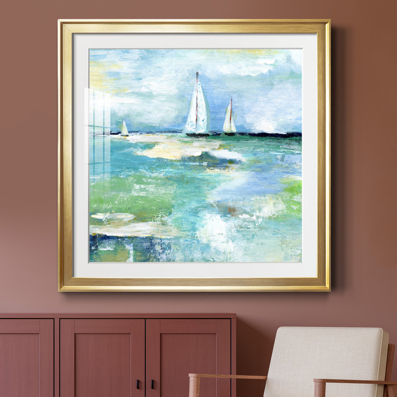 Jour sur le lac - peinture encadrée, H 30,5 po x l 30,5 po x P 1,5 po, Encadrement doré
