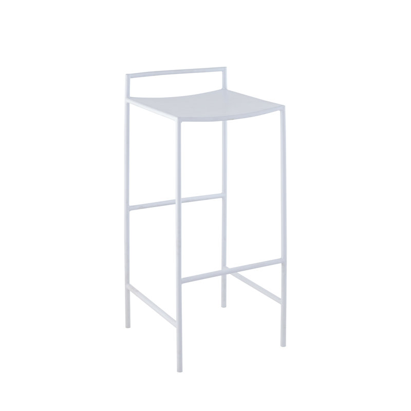 Svelte Minimalist 29.5" Seat Height White Metal Armless Low Back Bar Stool with Integrated Footrest for Kitchen Islands and Home Bars