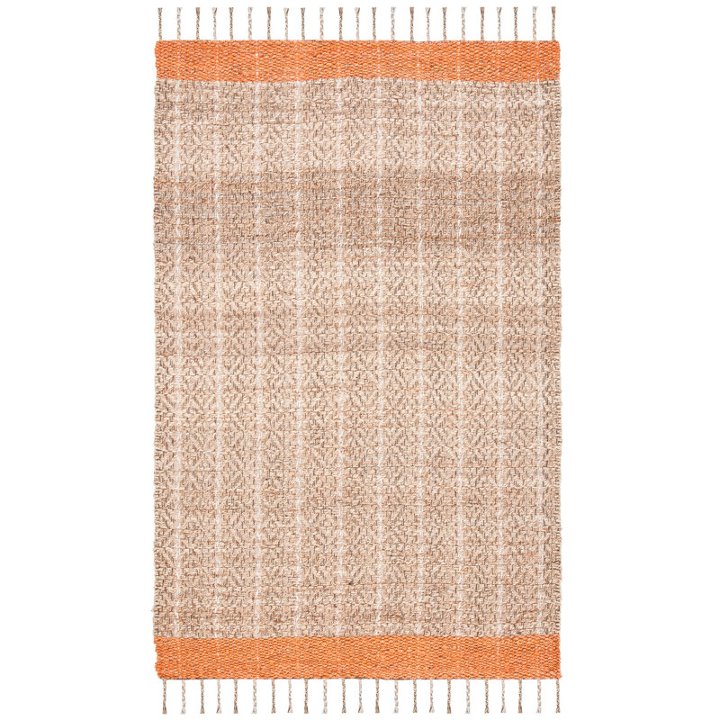 Ivory and Orange Handwoven Jute Cotton Area Rug, 5'x8'