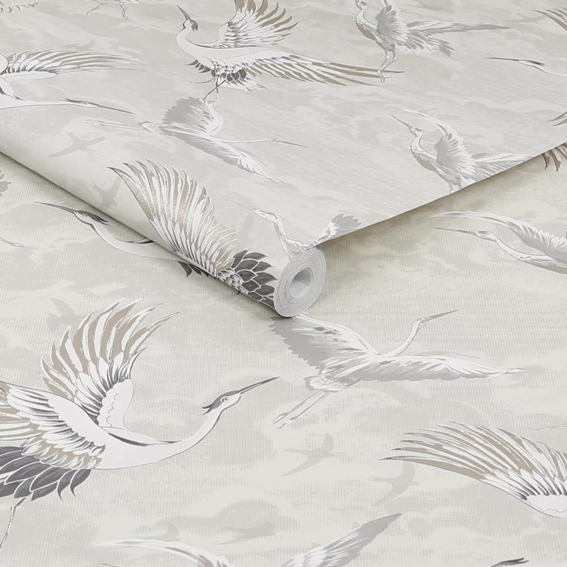 Sublime Kranes Floral Wallpaper, Beige