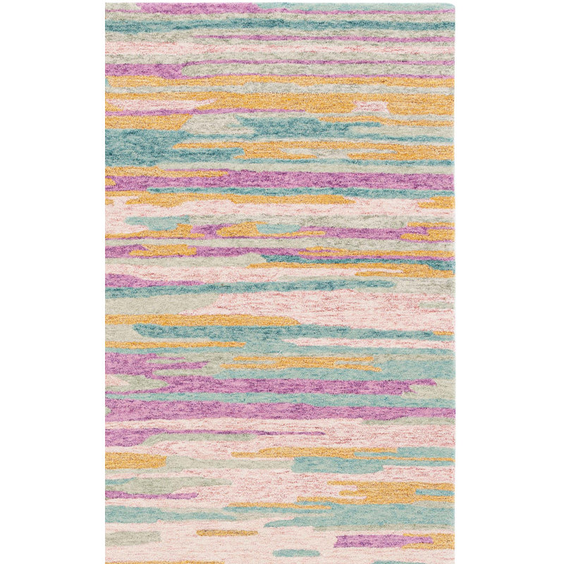 Tapis en coton jaune / vert touffeté à la main Jhelani, Tapis de couloir 2 pi 3 po x 8 pi