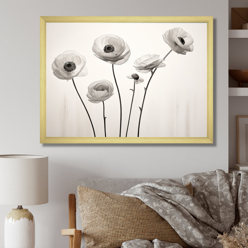 Ranunculus rétro rêves II, H 16 po x l 32 po x P 1 po, Cadre doré simple