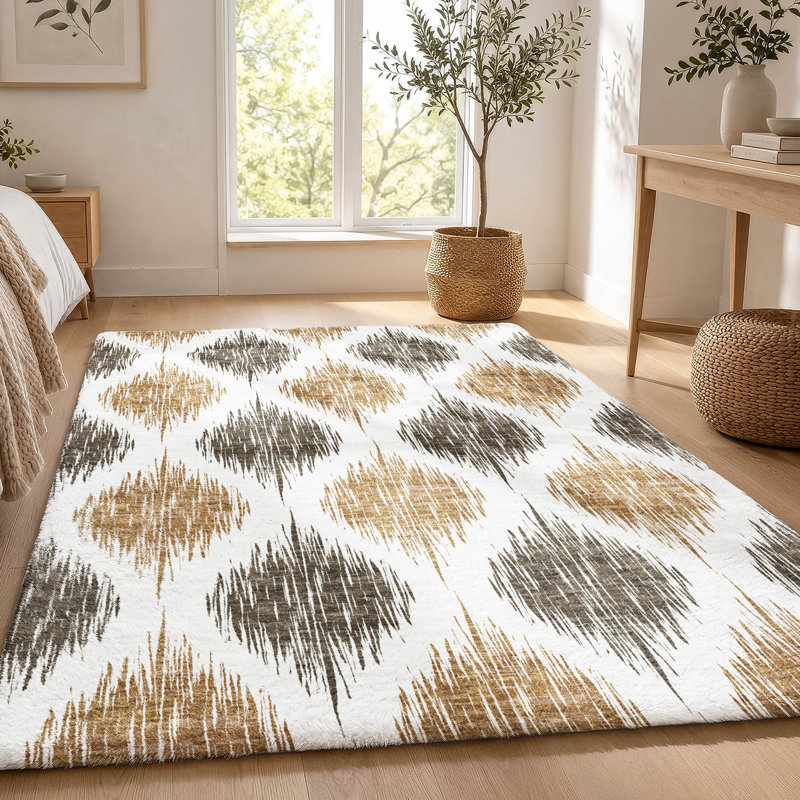Tapis Ikat ADS848 de qualité supérieure lavable à la machine, Chocolat, 9 pi x 12 pi