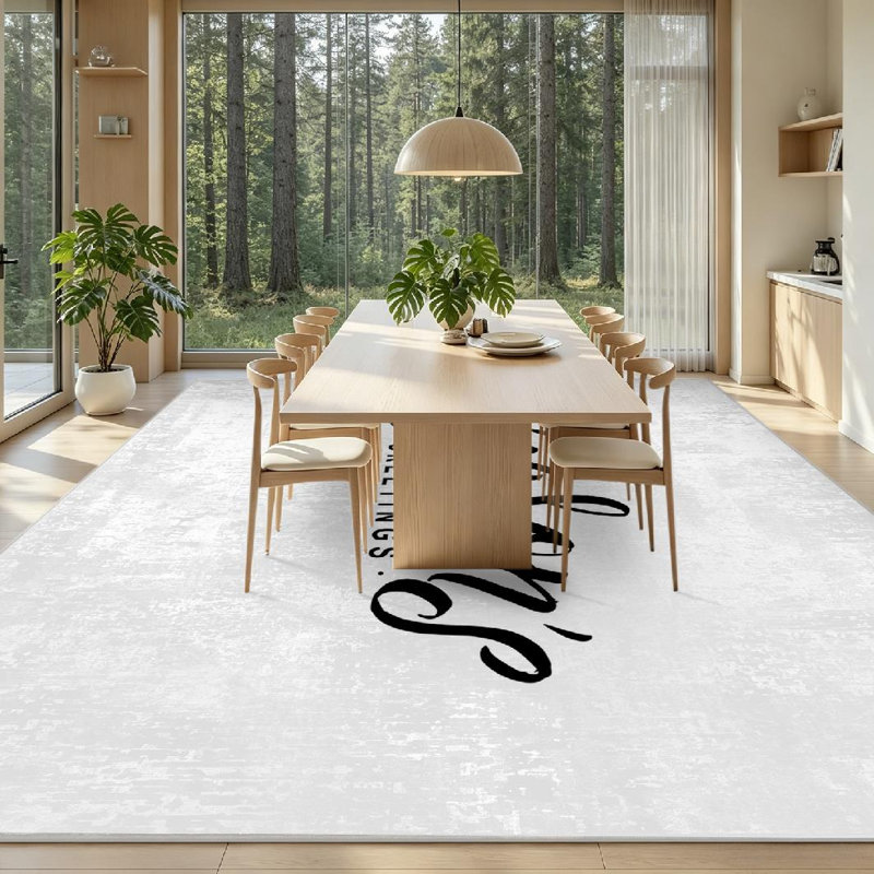 Tapis d'intérieur noir lavable à la machine, motif calligraphie « Meilleurs vœux »., Rectangle 79 po x 118 po