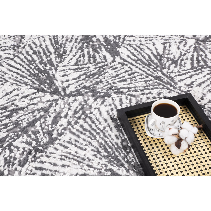 Tapis à motif abstrait os / anthracite de la collection Odena, Rectangulaire 2 pi x 3 pi