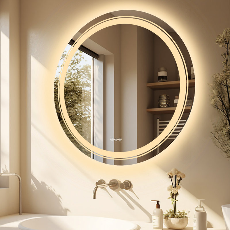 Illuminated Round Bathroom Mirror With Led Lights, 80cm H x 80cm W