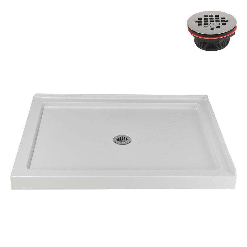 Streamline 48 in. x 36 in. Corner Acrylic Shower Base in Matte White with Center Drain, Drain Included, Matte White, Center