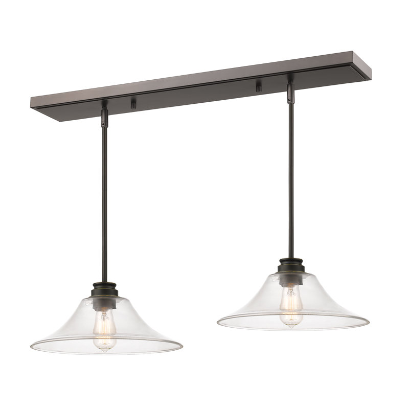 Luminaire suspendu linéaire à 2 lumières pour îlot de cuisine Jantz, Bronze vieilli