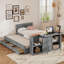 Lit plateforme simple en bois multifonctionnel avec bureau et tablette de rangement au bout du lit, lit gigogne intégré et 3 tiroirs-2087555021