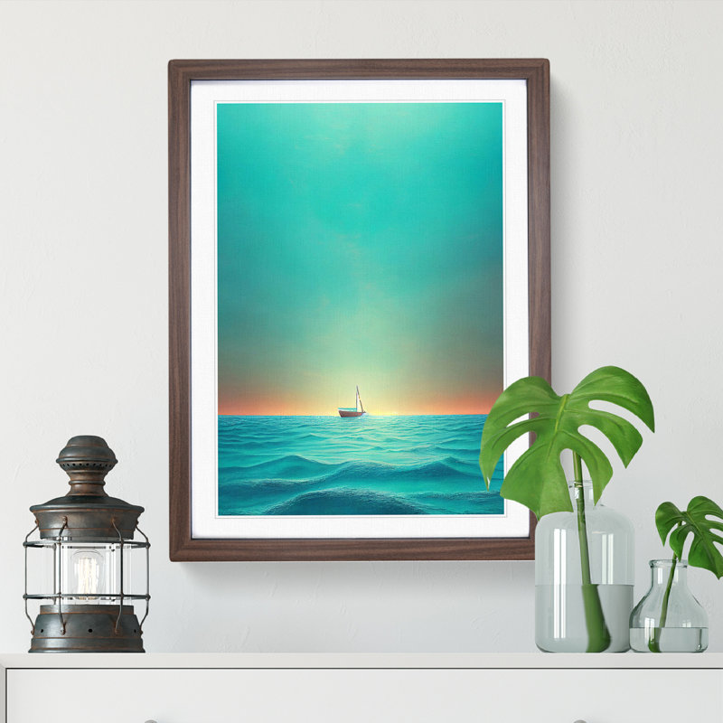 Boat Awaiting Sunrise - Wall Art, 36cm H x 27cm W x 2cm D, Walnut Framed, White