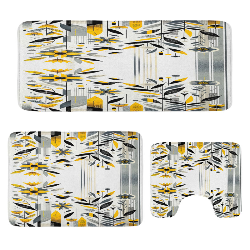  Ensemble de tapis de salle de bain à motif floral abstrait et abstrait en U 3 pièces