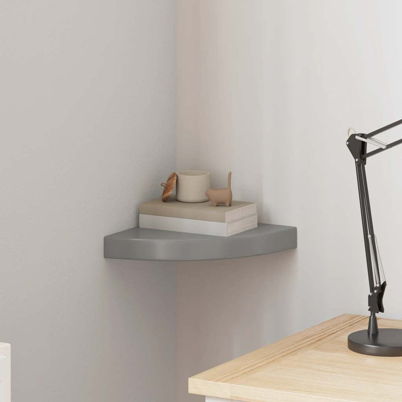 Wall Corner Shelf Floating Corner Shelf Wall Mounted Display Shelf, 1.5" H x 9.8" W x 9.8" D, High Gloss Gray