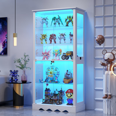 Giass Display Cabinet, 5-tier Display Cabinet With Lock, Bookcasewith 3 Color Led Lights by Wrought Studio