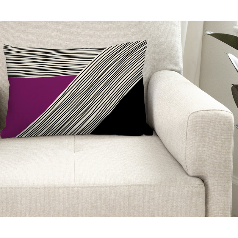 Coussin Cassie, H 18 po x l 25 po, Mauve / crème / noir