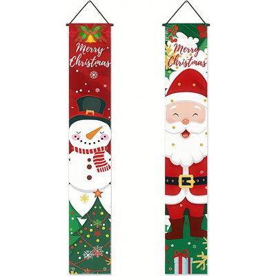 Christmas Porch Banner Set  Santa And Snowman Door Hanging Sign Outdoor Holiday Decorations Xmas Front Door Welcome Banner Winter Yard Wall Decor For Home Garden Party Supplies