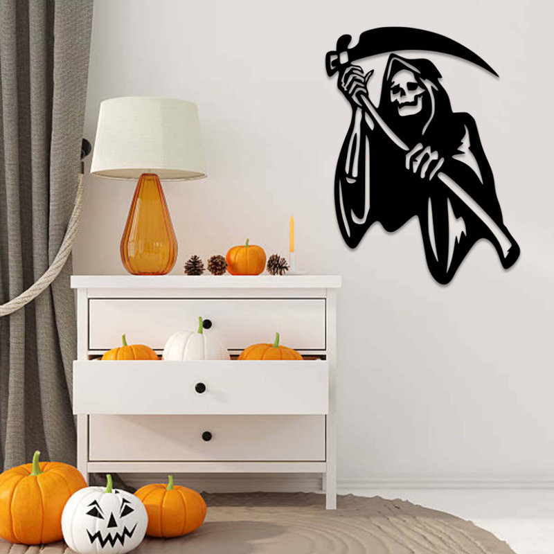 Grim Reaper Metal Wall Art - Gothic Fantasy Decor - Death Reaper Silhouette Design - Dark Art Wall Hanging - Modern Industrial Metal Sculpture - Horror Themed Home Decor - Bold Statement Art Piece