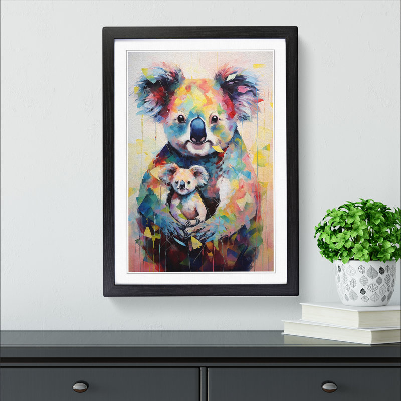 Koala Bear Dadaism No.2 - Single Picture Frame Print on Wood, Black , 64cm H x 46cm W x 2cm D