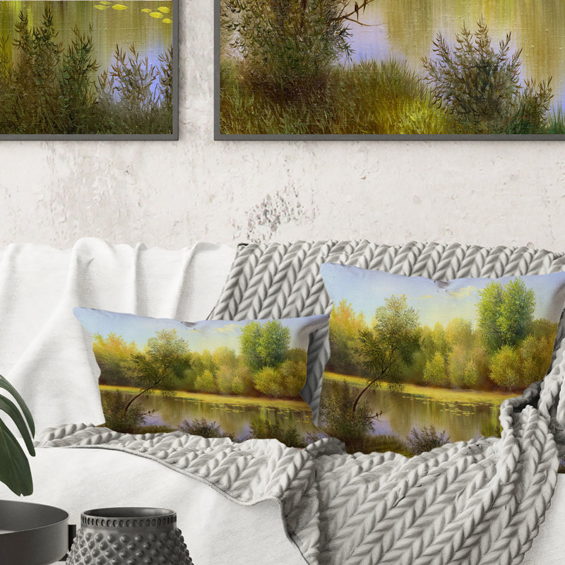 Coussin Beautiful Summer River Green Landscape II - Country