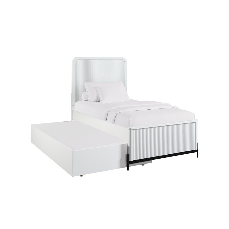 Lit simple transitionnel décontracté avec lit gigogne simple et placage de bouleau, Blanc