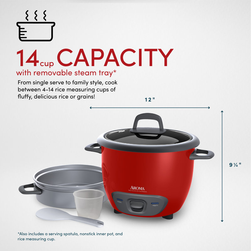 Aroma 14-Cup Red Electric Non-Stick Rice Cooker and Steamer