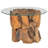 vidaXL Rustic Round Coffee Table, Solid Teak Driftwood Base with Tempered Glass Top, Handmade, Unique Modern Design, 23.6" Diameter, Brown