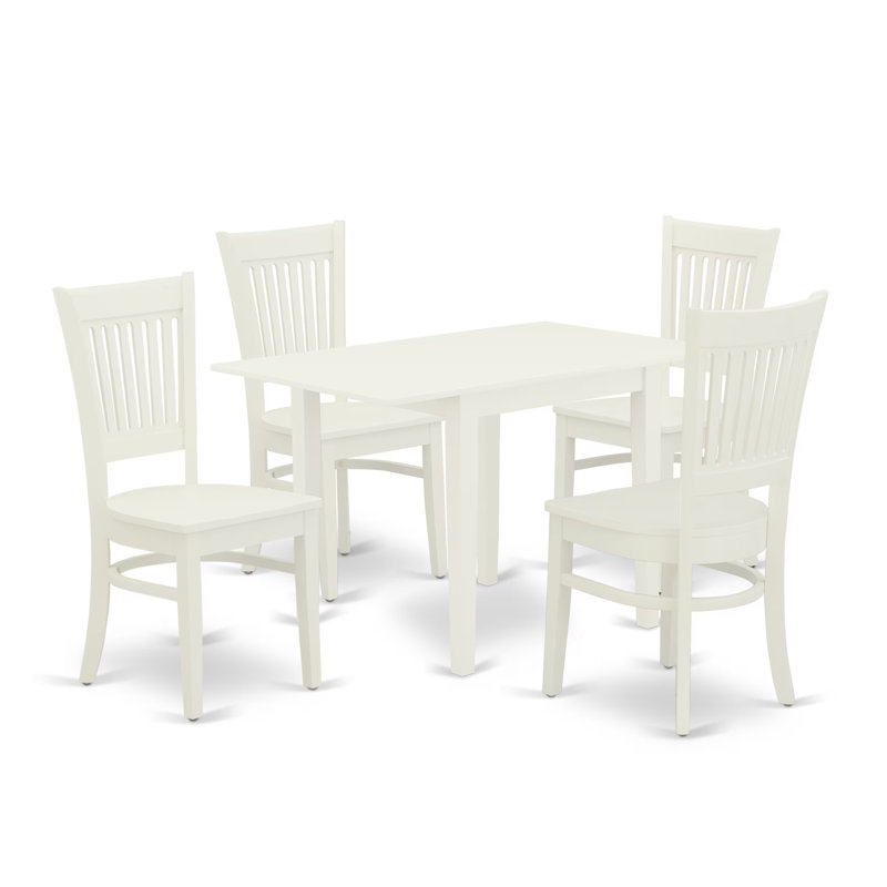 5 Piece Dining Table Set for 4 Includes a Rectangle Dinner Table with Dropleaf and 4 Dinette Chairs, Linen White, Linen White