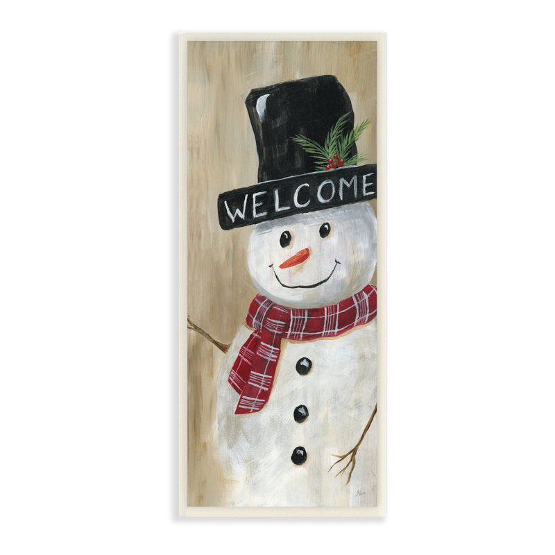Chapeau de houx «Welcome Greeting Rustic Winter Snowman» par Nan - Peinture, Plaque murale, H 17 po x l 7 po x P 0,5 po