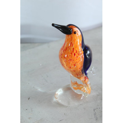 NIFAO Glass Kingfisher Bird Figurine Hand Blown Art Decor 4" x 3" x 7"H