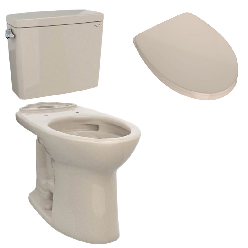 Toilette allongée deux pièces à hauteur universelle 1,28 GPP avec siège de toilette Drake, Os