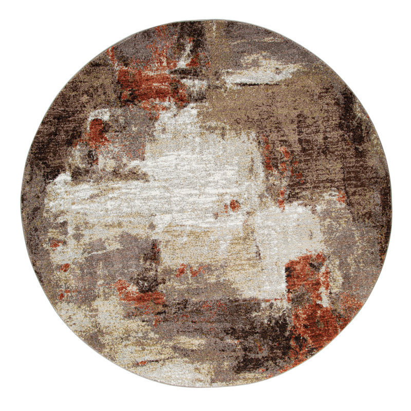 Zanyria Abstract Machine Woven Polypropylene/Jute Area Rug in Brown/Beige, Round 7'7"