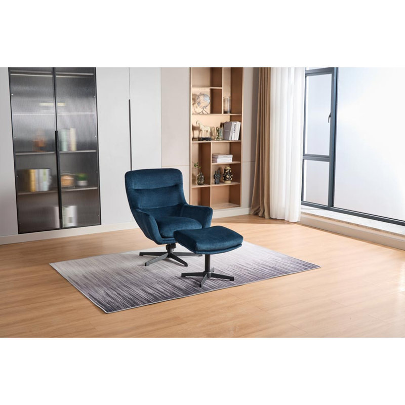 Watseka Upholstered Swivel Armchair with Footstool, Blue