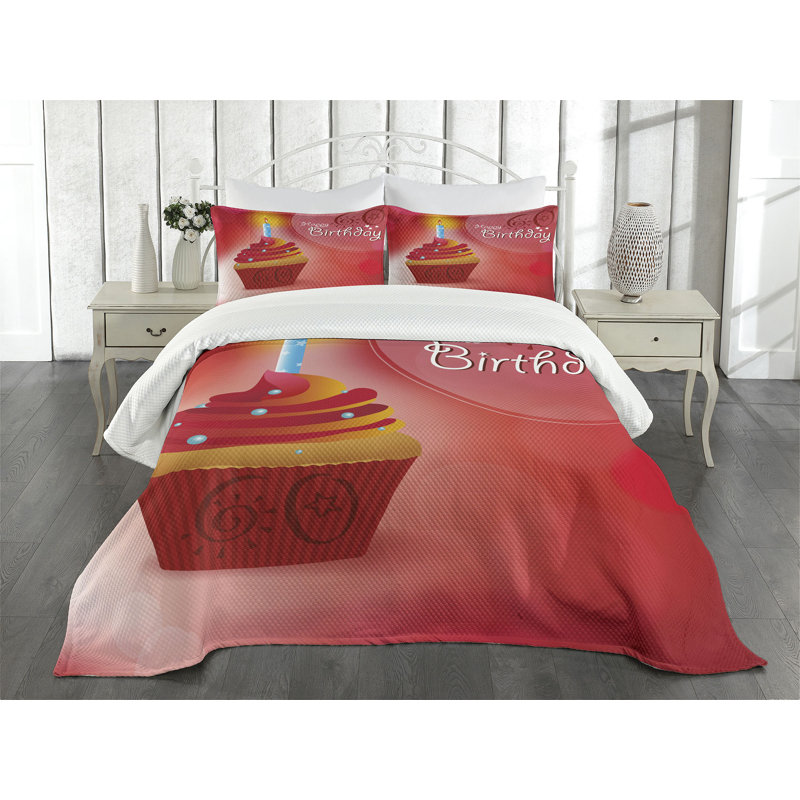 Ambesonne Abstract Bedspread Set 3 Pcs Party Cupcake Sun King Ruby Red and Orange