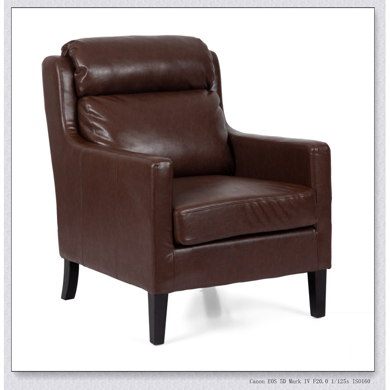 CHAISE CLUB Simple et moderne, base solide, rembourrée et épaisse, Simili cuir brun foncé