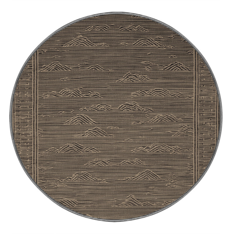 Machine Washable Art Deco Gray Area Rug, Round 8'