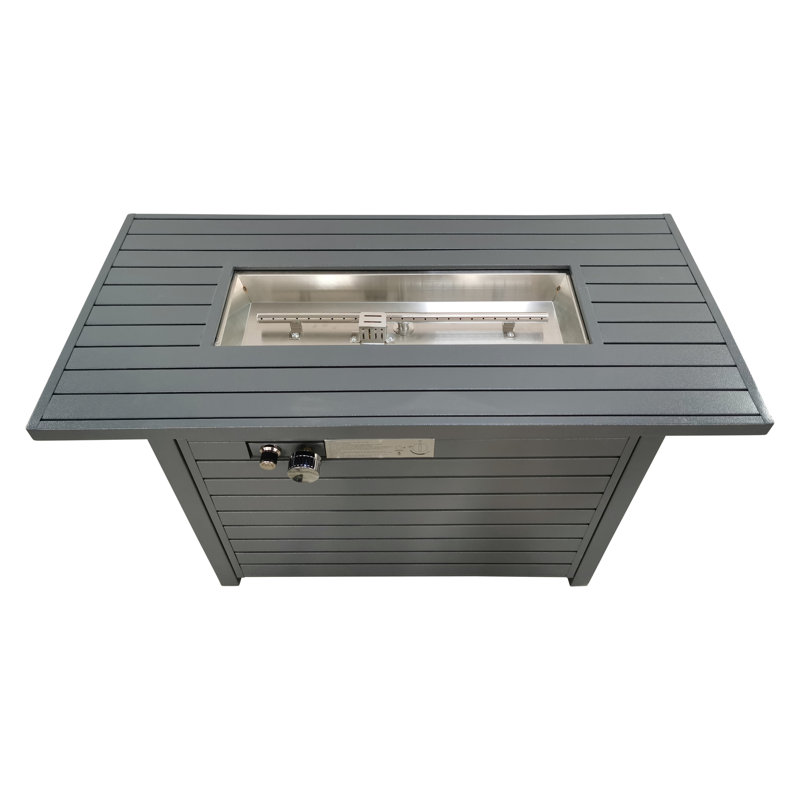 Zanette 25'' H x 42'' W Steel Propane Outdoor Fire Pit Table with Lid, Grey