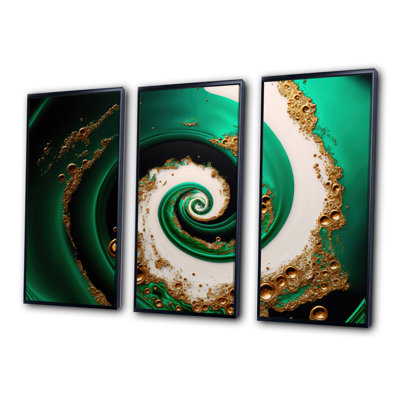 Green And Gold Crashing Waves I " Green And Gold Crashing Waves I " 3 Piece Art Watercolor Set