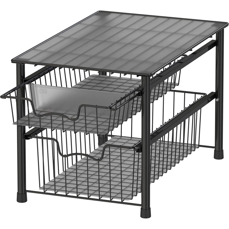 Stackable 2 Tier Basket Drawer, Black
