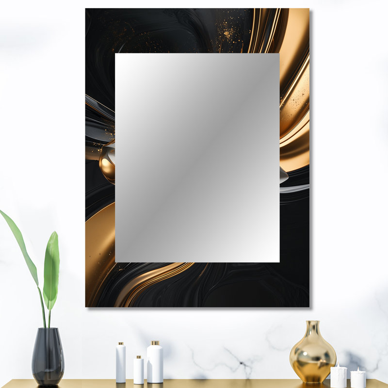Golden Dahlia Petal Geometry III - Dahlia Wall Mirror, Traditional Decorative Mirror, Printed Metal Art, 40" x 30"