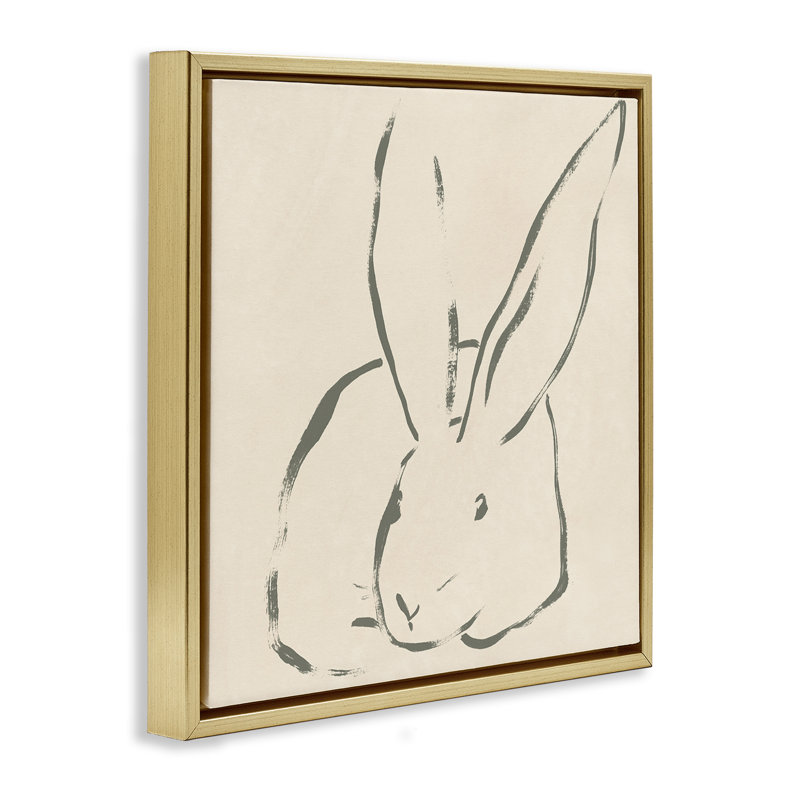 "Minimal Bunny Outline", art mural par June Erica Vess, H 25 po x l 25 po, Cadre flottant métallique doré