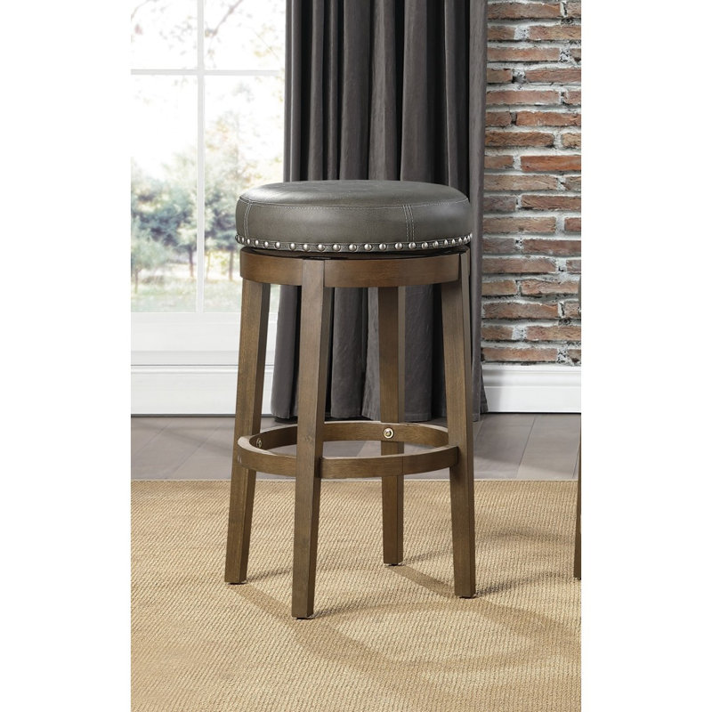 Ensemble de 2 tabourets de bar ronds et pivotants, siège pivotant en similicuir à 360 degrés et garniture cloutée