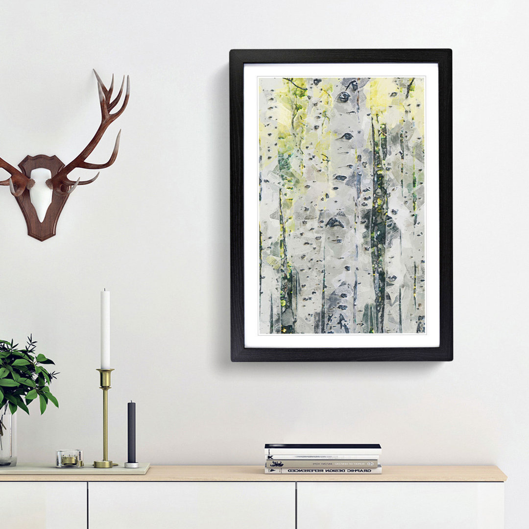 A Yellow Birch Tree Forest in Abstract - Framed Print