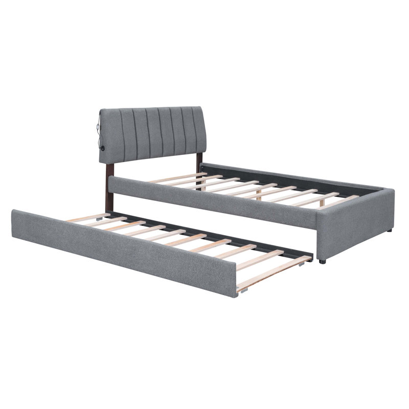 Lit plateforme tapissier Teddy, Gray, Full / Double