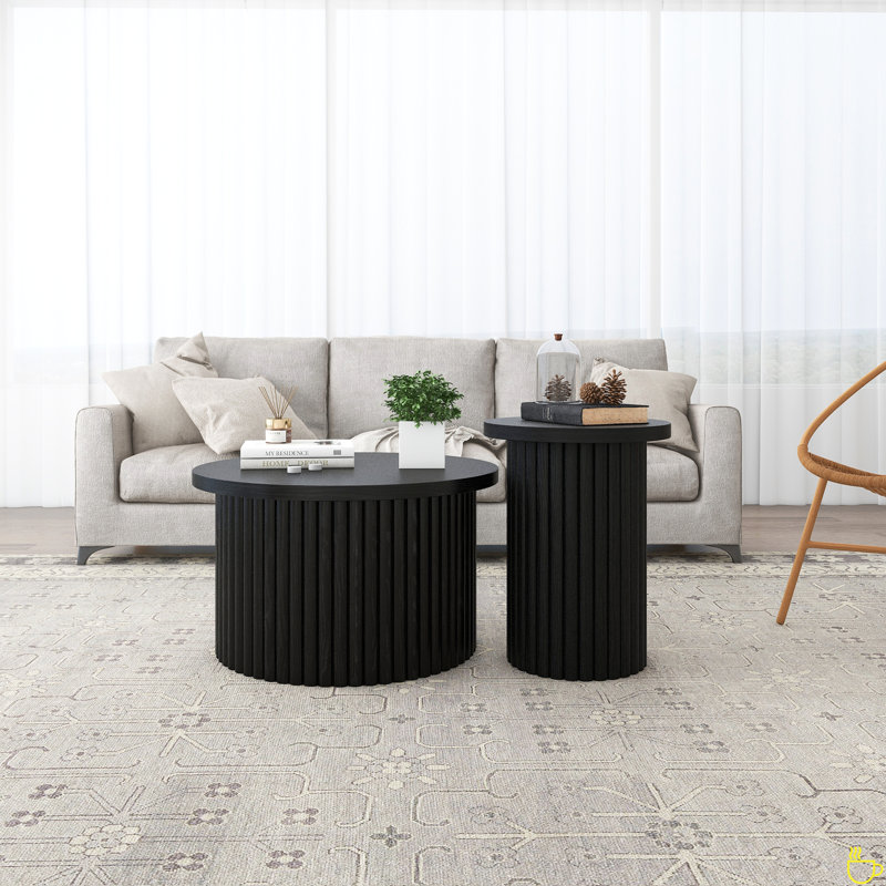 Ensemble de 2 tables basses, tables d'appoint rondes et tables d'appoint modernes, Noir