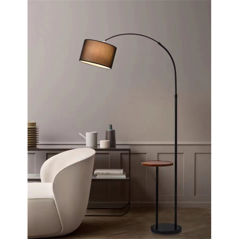 Lampe sur pied arquée 63 "63", Noir, Noir / laine